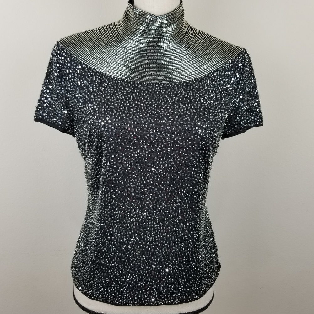 ESCADA Black Beaded Blouse Size 40(UK) 8(US)